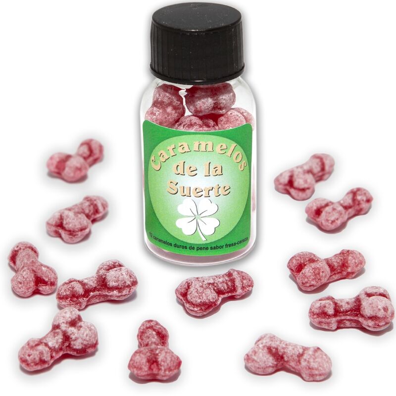 DIABLO PICANTE - 12 CARAMELLE PORTAFORTUNA A FORMA DI PENE FRAGOLA/CILIEGIA – Giochi di addio singoli
