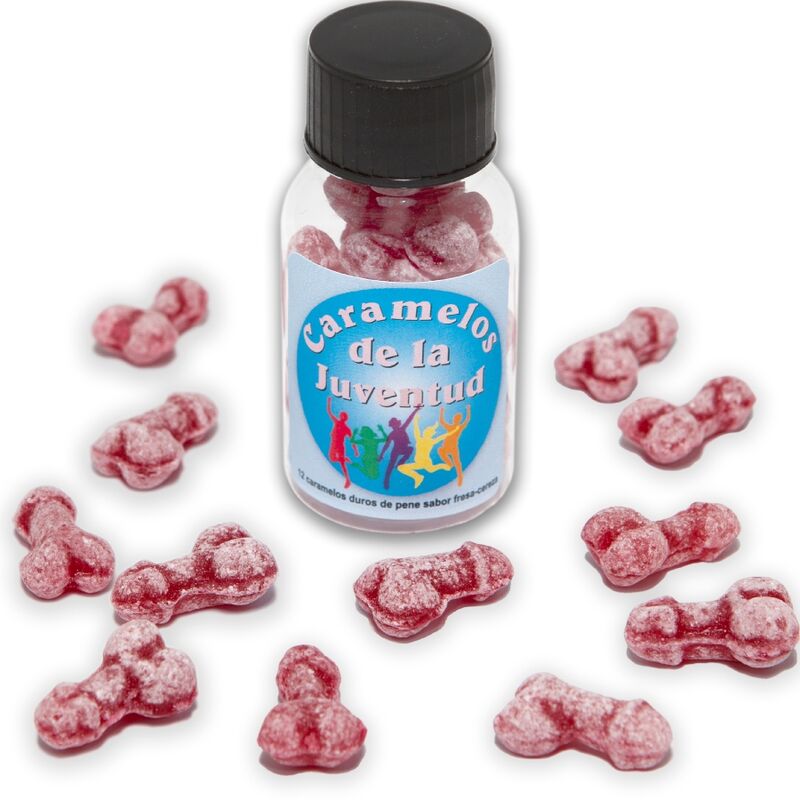 DIABLO PICANTE - 12 CARAMELLE PER GIOVANI FORMA DI PENE FRAGOLA/CILIEGIA – Giochi di addio singoli