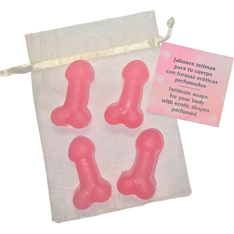 DIABLO PICANTE - 4 MINI SAPONI PROFUMATI A FORMA DI PENE ROSA – Giochi di addio singoli