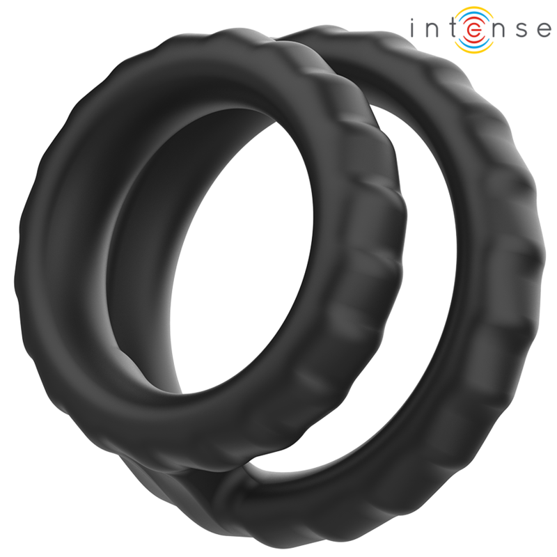 INTENSE - DEWEY DOPPIO ANELLO PER PENE IN SILICONE MODELLO NERO 2 – Cockring senza vibrazione