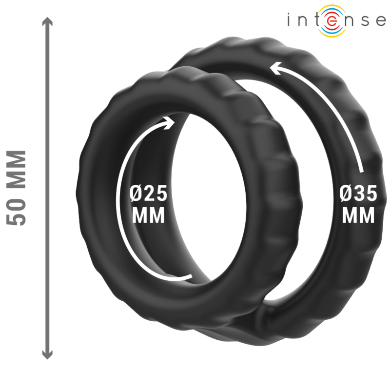 INTENSE - DEWEY DOPPIO ANELLO PER PENE IN SILICONE MODELLO NERO 2 – Cockring senza vibrazione – foto 3