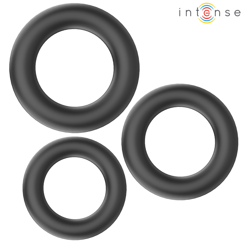 INTENSE - HUGH 3 ANELLI PER PENE IN SILICONE BASIC NERI – Cockring senza vibrazione