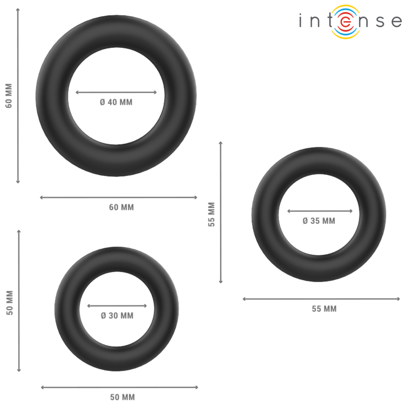INTENSE - HUGH 3 ANELLI PER PENE IN SILICONE BASIC NERI – Cockring senza vibrazione – foto 3