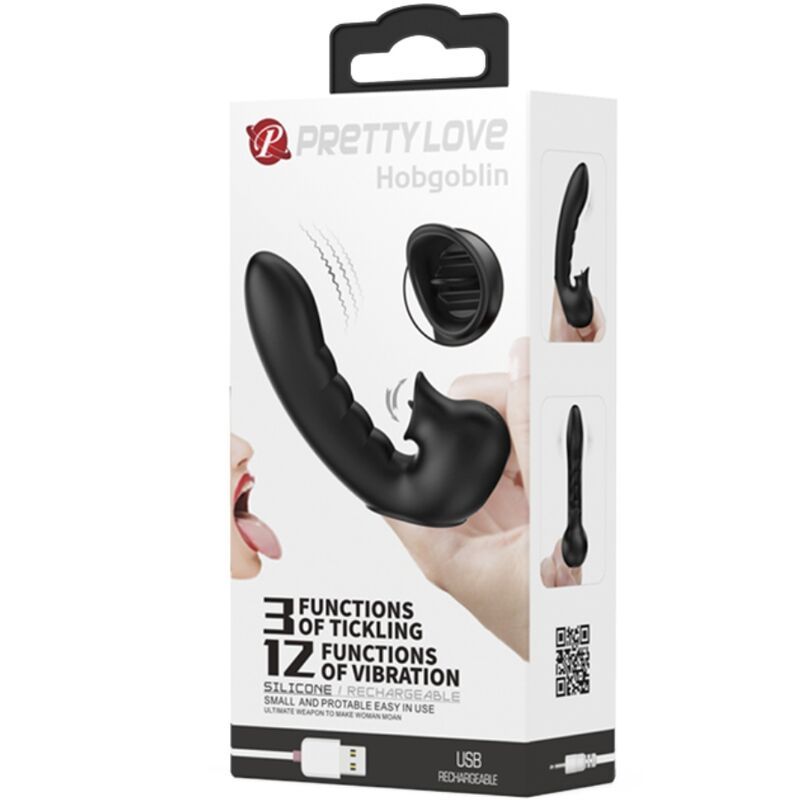 PRETTY LOVE - HOBGOBLIN CUSTODIA PER DITA VIBRANTE 12 VIBRAZIONI + STIMOLATORE CLITORIDE NERO – Vibratori da dito – foto 8