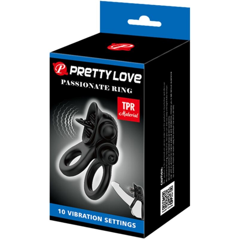 PRETTY LOVE - PASSIONATE RING DOPPIO ANELLO VIBRANTE + STIMOLATORE CLITORIDE NERO – Cockring con vibrazione – foto 6