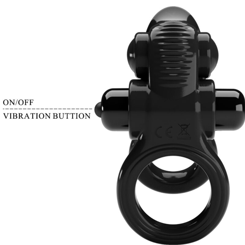 PRETTY LOVE - PASSIONATE RING DOPPIO ANELLO VIBRANTE + STIMOLATORE CLITORIDE NERO – Cockring con vibrazione – foto 5