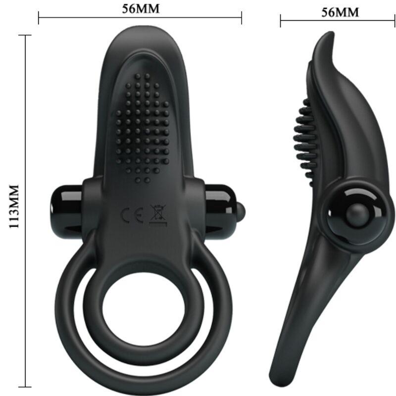 PRETTY LOVE - DOPPIO ANELLO VIBRANTE + STIMOLATORE CLITORIDEO 10 VIBRAZIONI NERO – Cockring con vibrazione – foto 5