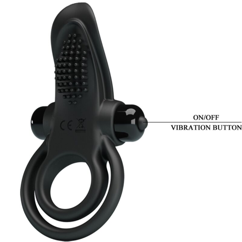 PRETTY LOVE - DOPPIO ANELLO VIBRANTE + STIMOLATORE CLITORIDEO 10 VIBRAZIONI NERO – Cockring con vibrazione – foto 4