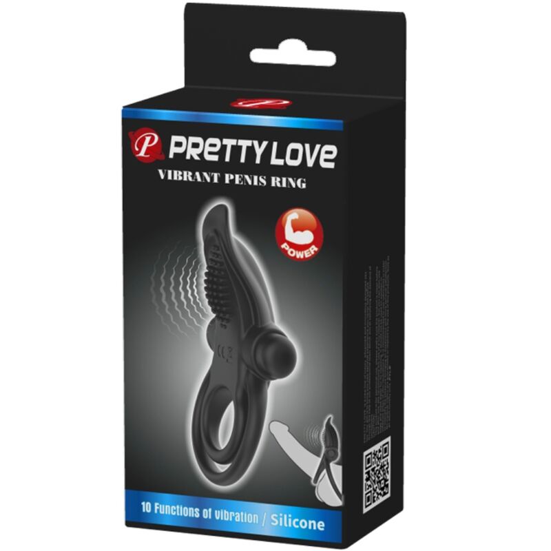 PRETTY LOVE - DOPPIO ANELLO VIBRANTE + STIMOLATORE CLITORIDEO 10 VIBRAZIONI NERO – Cockring con vibrazione – foto 7