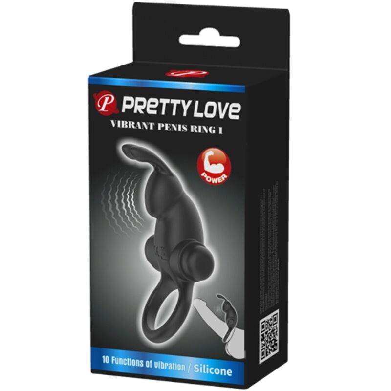 PRETTY LOVE - ANELLO VIBRANTE + STIMOLATORE CLITORIDEO CONIGLIO 10 VIBRAZIONI NERO – Cockring con vibrazione – foto 6