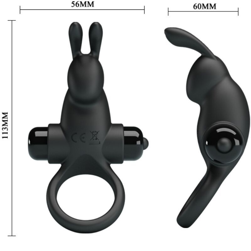 PRETTY LOVE - ANELLO VIBRANTE + STIMOLATORE CLITORIDEO CONIGLIO 10 VIBRAZIONI NERO – Cockring con vibrazione – foto 3