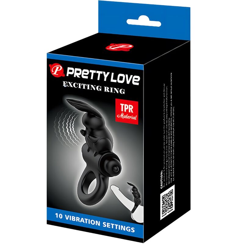 PRETTY LOVE - ANELLO VIBRATORE CONIGLIO ECCITANTE 10 VIBRAZIONI NERO – Cockring con vibrazione – foto 6