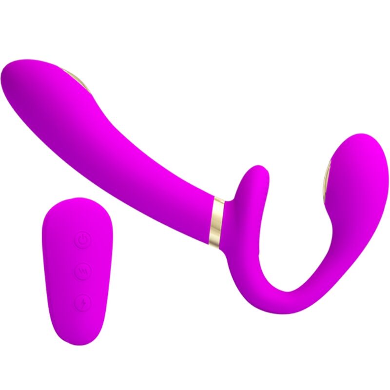 PRETTY LOVE - THUNDERBIRD DOPPIO VIBRATORE CON STRAP-ON E TELECOMANDO VIOLA – Vibratori HI-TECH – foto 2