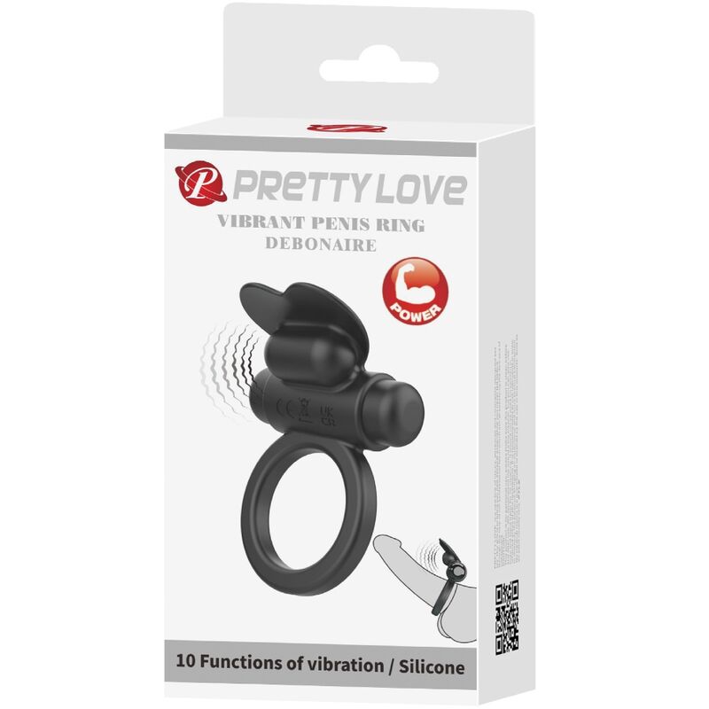 PRETTY LOVE - DEBONAIRE ANELLO VIBRANTE CONIGLIO 10 VIBRAZIONI NERO – Cockring con vibrazione – foto 7