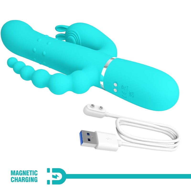 PRETTY LOVE - CAMMY 4 IN 1 MULTIFUNZIONE VIBRATORE TRIPLE RABBIT BLU – Vibratori di coniglio – foto 8