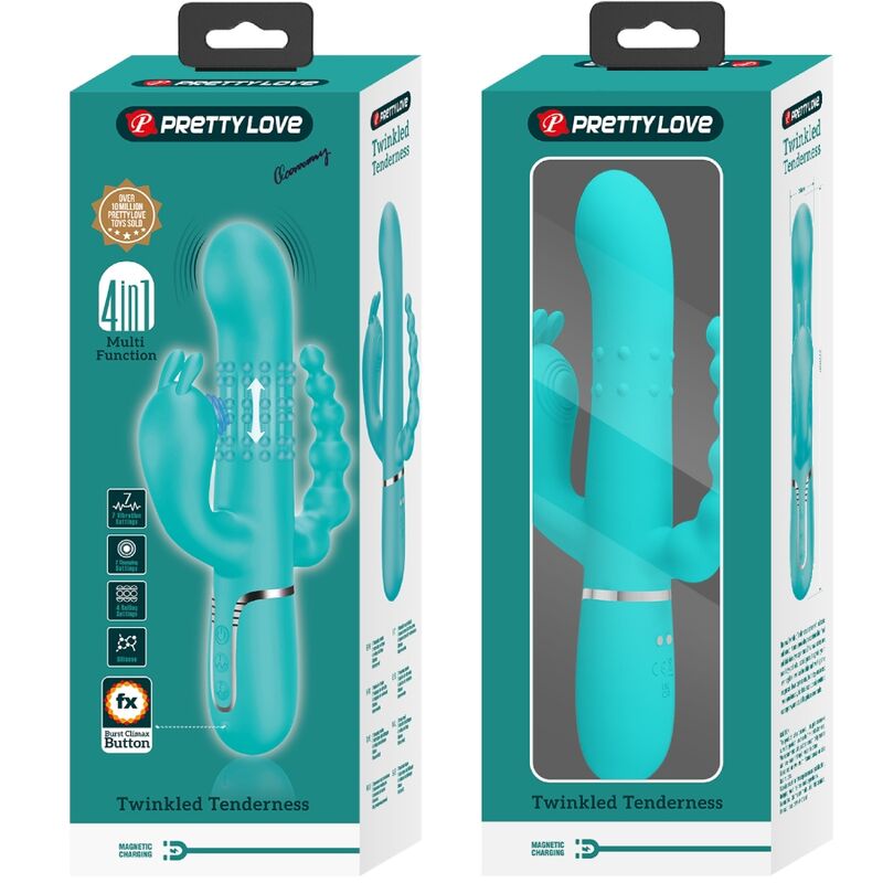 PRETTY LOVE - CAMMY 4 IN 1 MULTIFUNZIONE VIBRATORE TRIPLE RABBIT BLU – Vibratori di coniglio – foto 9
