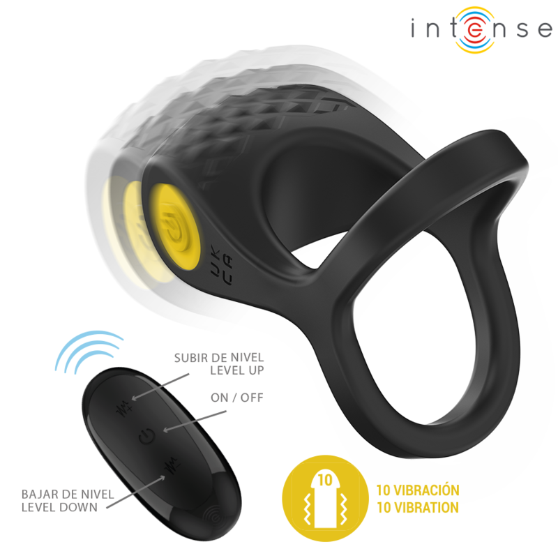 INTENSE - ALEX VIBRATORE DOPPIO ANELLO PER PENE 10 VIBRAZIONI NERO – Cockring con vibrazione – foto 3
