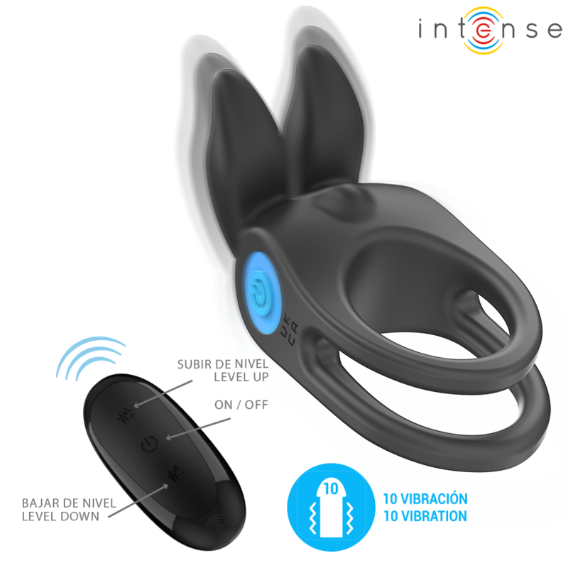 INTENSE - SAM VIBRATORE DOPPIO ANELLO PER PENE 10 VIBRAZIONI NERO – Cockring con vibrazione – foto 3