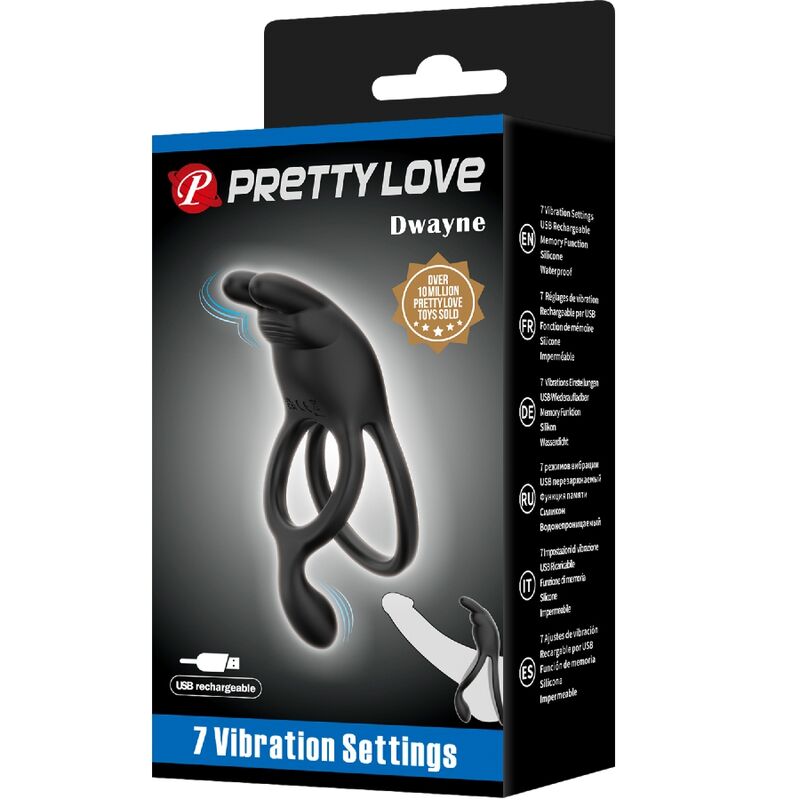 PRETTY LOVE - SETH DOPPIO ANELLO VIBRANTE CONIGLIO 7 VIBRAZIONI NERO – Cockring con vibrazione – foto 9