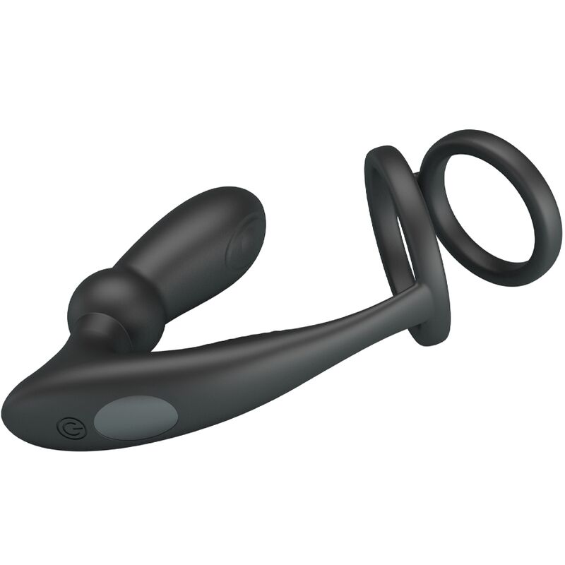 PRETTY LOVE - ANELLO PER PENE EMONI + TAPPO ANALE 12 VIBRAZIONI NERO – Anelli con Spina – foto 4