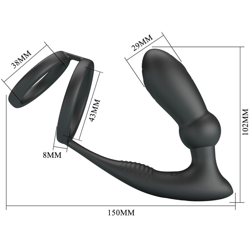 PRETTY LOVE - ANELLO PER PENE EMONI + TAPPO ANALE 12 VIBRAZIONI NERO – Anelli con Spina – foto 5