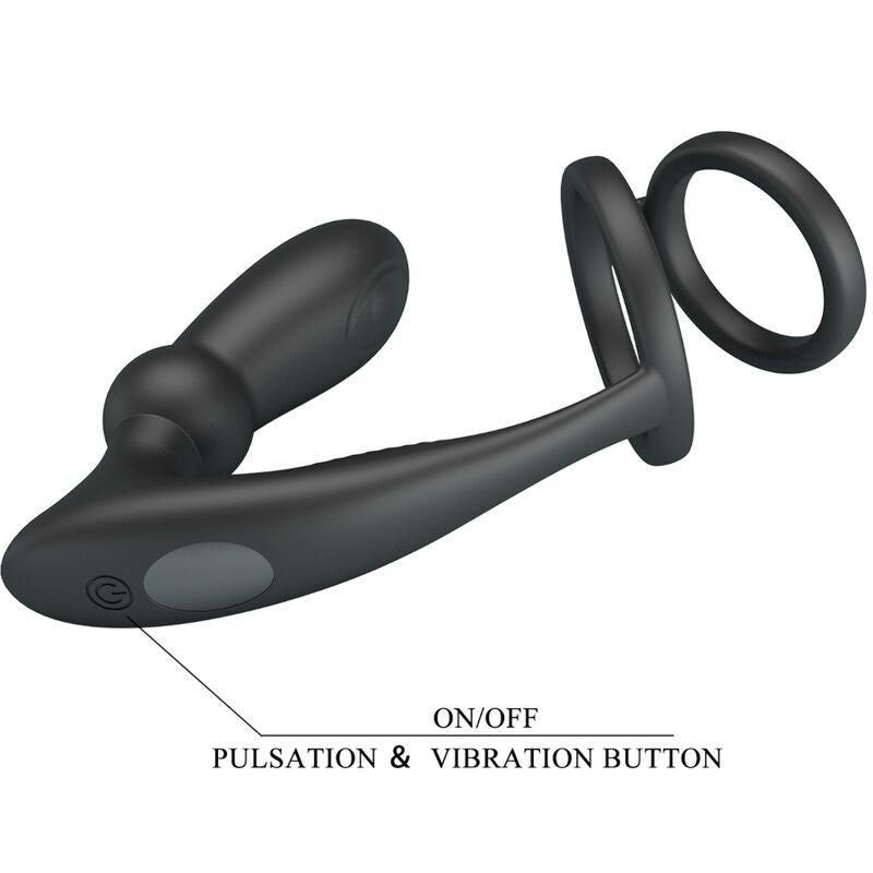 PRETTY LOVE - ANELLO PER PENE EMONI + TAPPO ANALE 12 VIBRAZIONI NERO – Anelli con Spina – foto 6