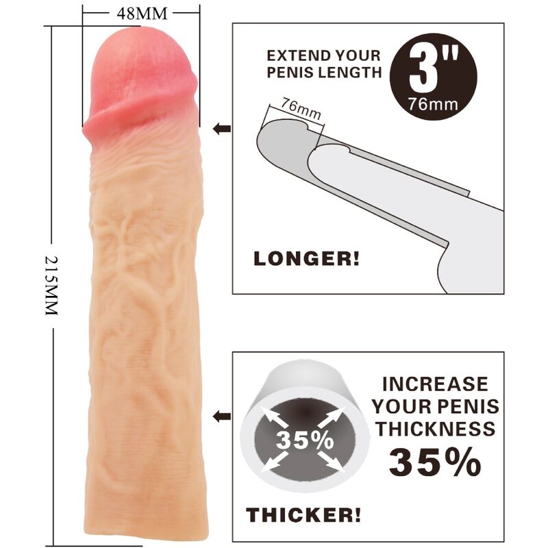PRETTY LOVE - DEREK GUAINA PER PENE CON ESTENSIONE DA 7,6 CM FLESH – Copri pene con estensione – foto 4