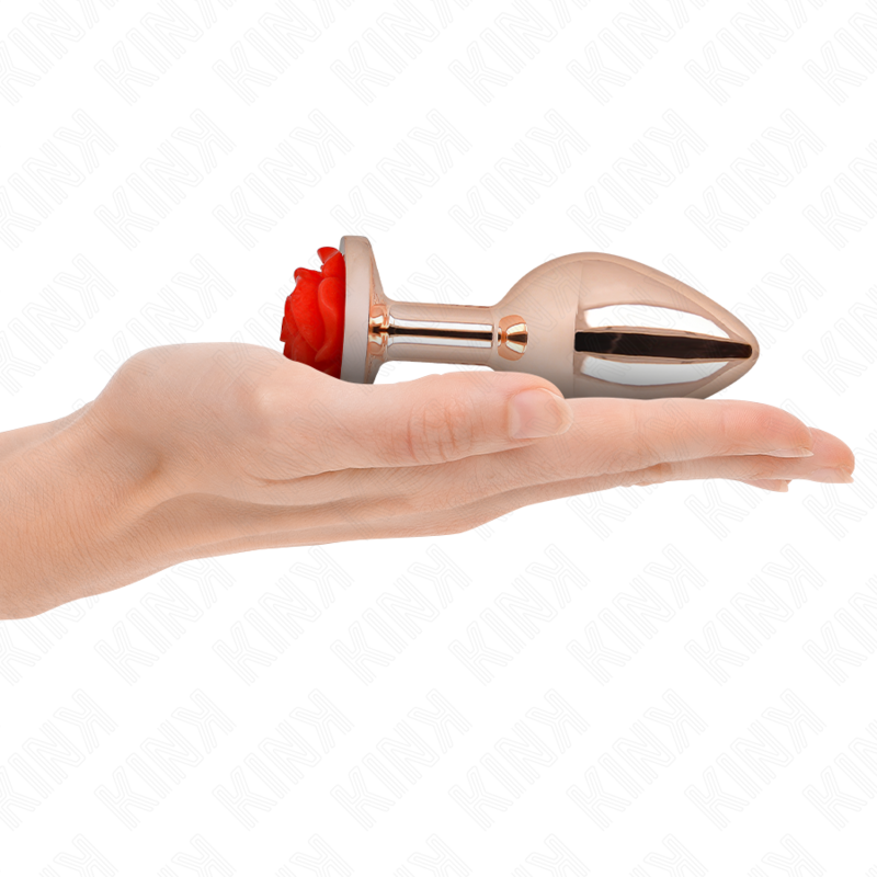 KINK - PLUG ANALE IN ORO ROSA CON ROSA ROSSA L – Plug anale BDSM