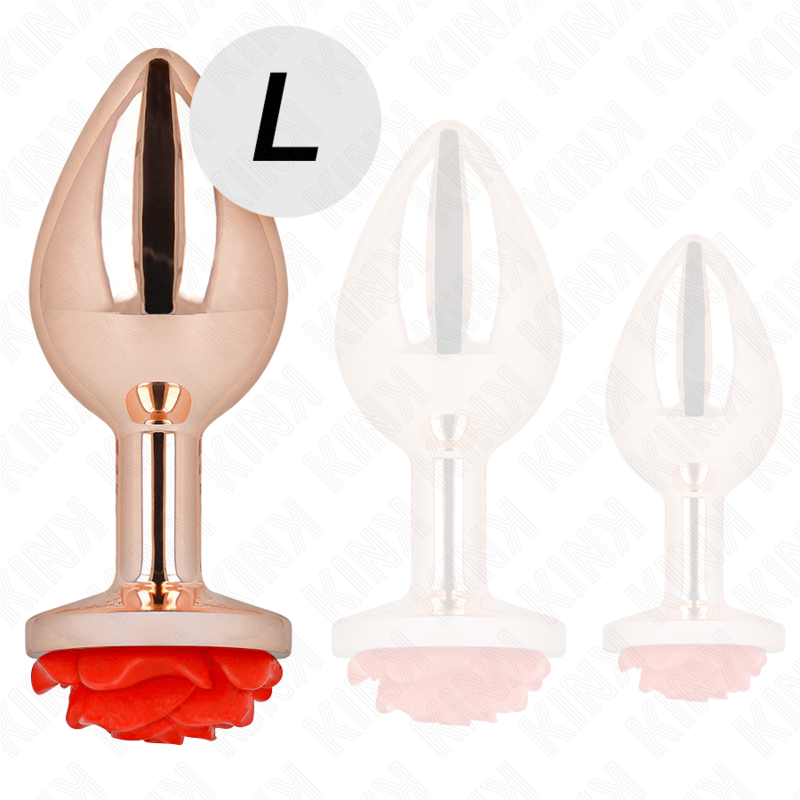 KINK - PLUG ANALE IN ORO ROSA CON ROSA ROSSA L – Plug anale BDSM – foto 3