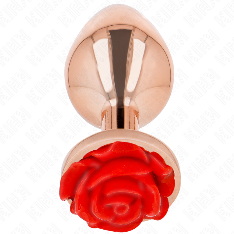 KINK - PLUG ANALE IN ORO ROSA CON ROSA ROSSA L – Plug anale BDSM – foto 2
