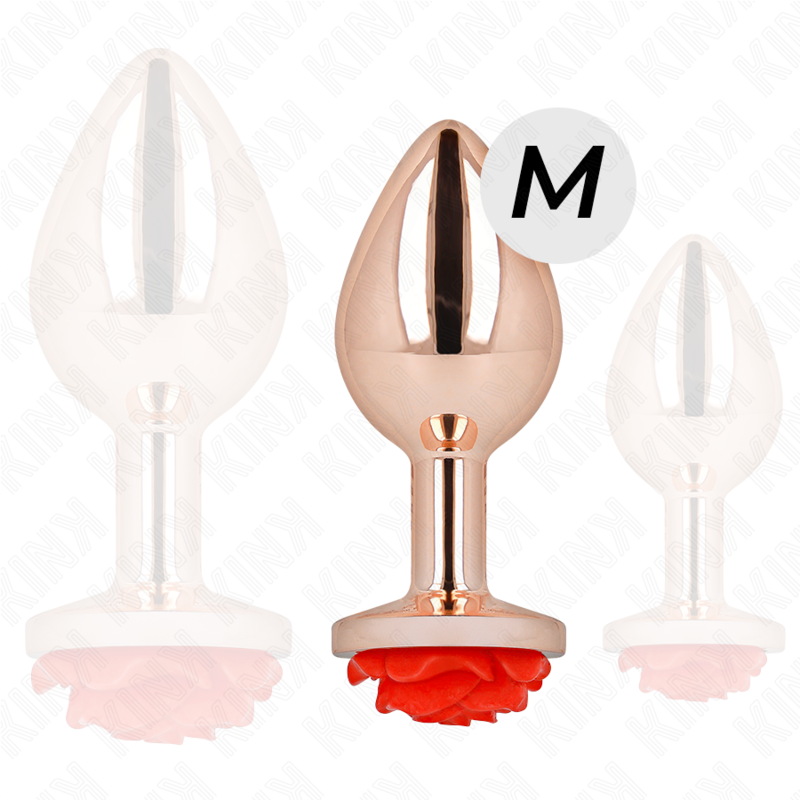 KINK - PLUG ANALE IN ORO ROSA CON ROSA ROSSA M – Plug anale BDSM – foto 3