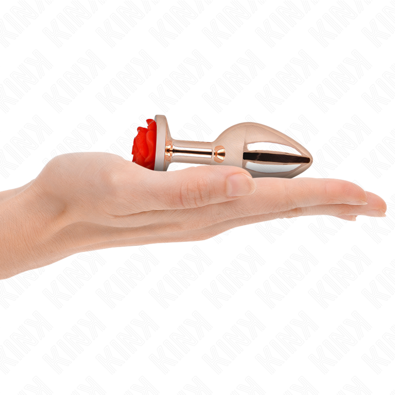 KINK - PLUG ANALE IN ORO ROSA CON ROSA ROSSA M – Plug anale BDSM