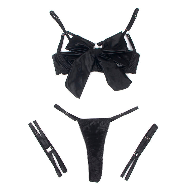 SUBBLIME - 955199 COMPLETO REGGISENO CON FIOCCO NERO REGOLABILE S/M – Insieme sexy della biancheria – foto 7