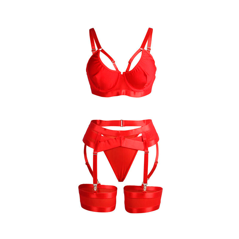 SUBBLIME - 955267 REGGISENO BONDAGE ROSSO CON GIARRETTIERA L/XL – Insieme sexy della biancheria – foto 5
