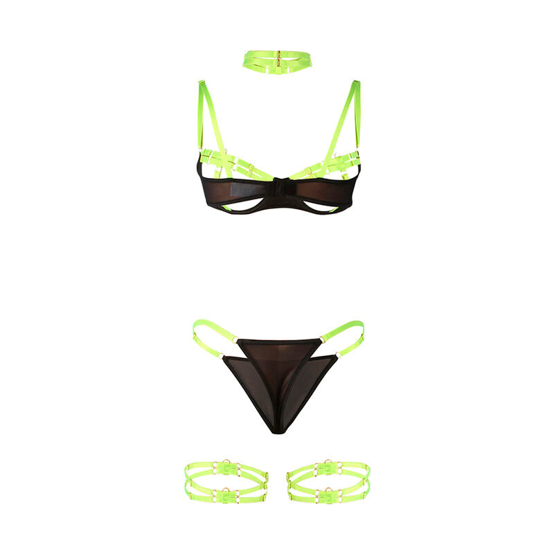 SUBBLIME - 955274 COMPLETO REGGISENO CON COLLANA E DETTAGLI GAMBA VERDE FLUORESCENTE S/M – Insieme sexy della biancheria – foto 6