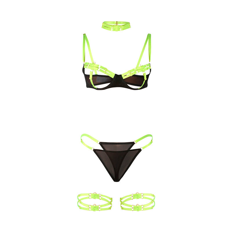 SUBBLIME - 955274 COMPLETO REGGISENO CON COLLANA E DETTAGLI GAMBA VERDE FLUORESCENTE S/M – Insieme sexy della biancheria – foto 5