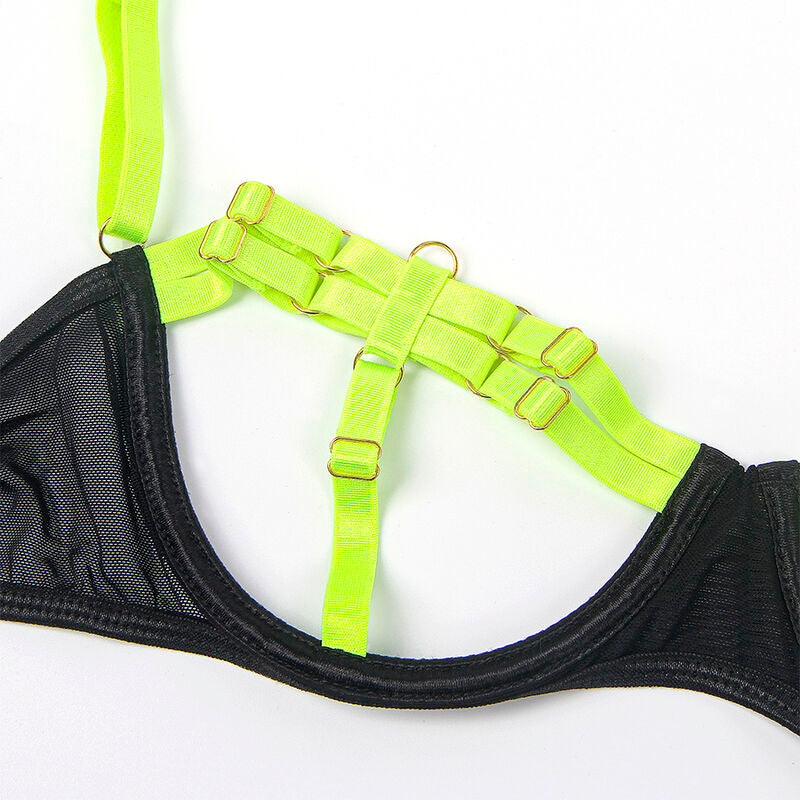SUBBLIME - 955281 COMPLETO REGGISENO CON COLLANA E DETTAGLI GAMBA VERDE FLUO L/XL – Insieme sexy della biancheria – foto 8
