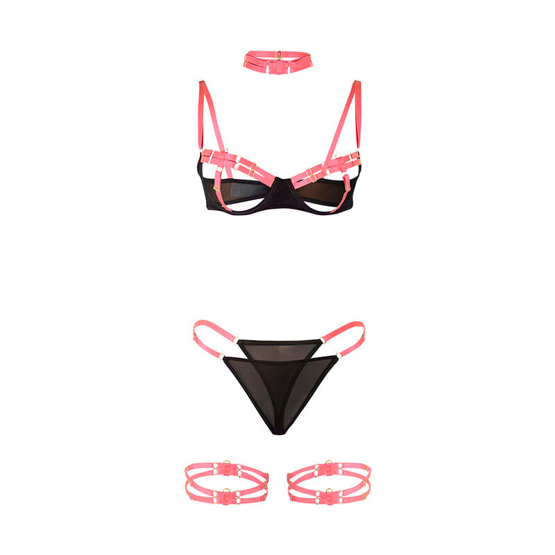 SUBBLIME - 955304 COMPLETO REGGISENO CON COLLANA E DETTAGLI GAMBA ROSA FLUO L/XL – Insieme sexy della biancheria – foto 5