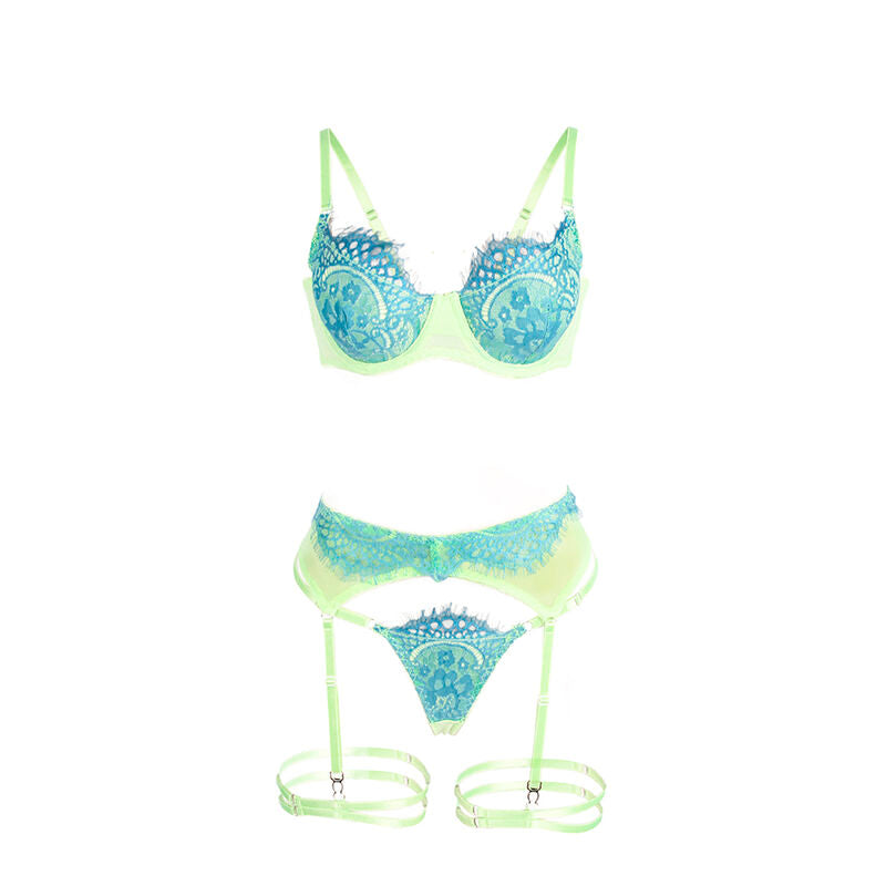 SUBBLIME - 955311 COMPLETO REGGISENO CON PIZZO E LINEE GIARRETRICI VERDE E BLU S/M – Babydoll con reggicalze – foto 7