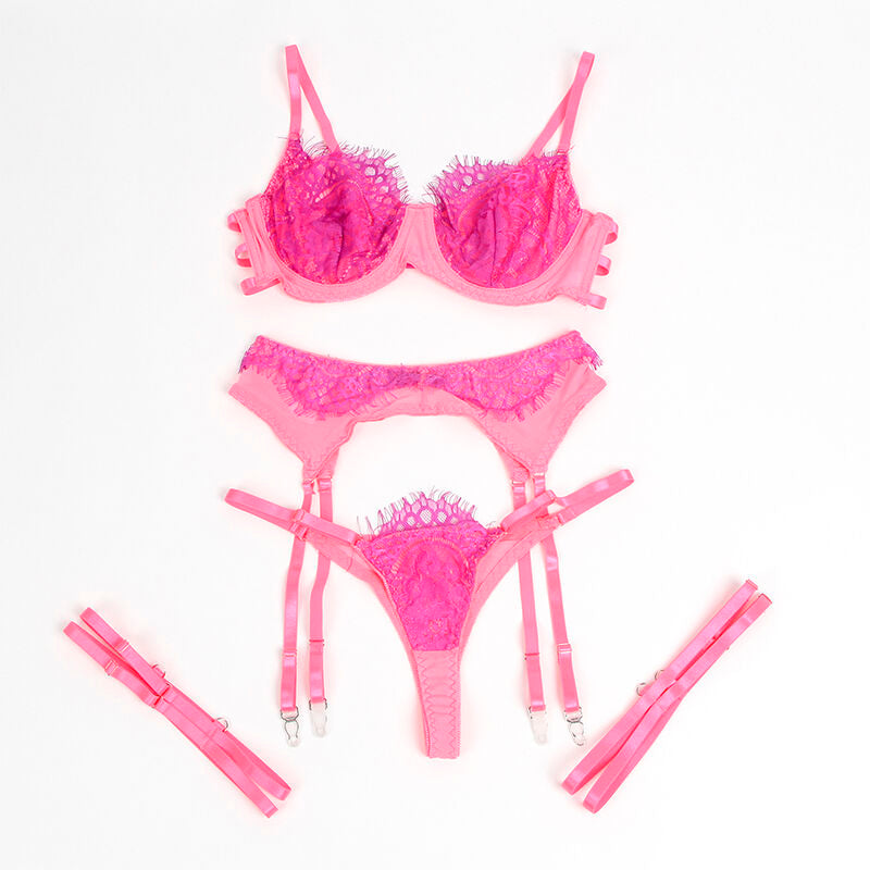 SUBBLIME - 955366 COMPLETO REGGISENO CON PIZZO E LINEE DI GIARRETTIERA ROSA E VIOLA L/XL – Babydoll con reggicalze – foto 8