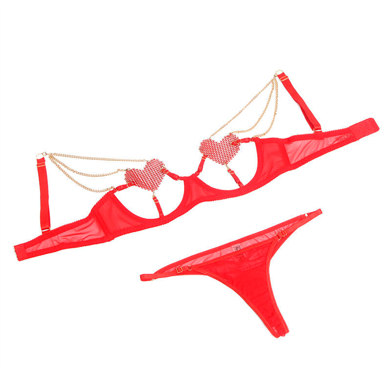 SUBBLIME - 955519 COMPLETO REGGISENO CON CATENE E CUORE IN RETE ROSSO S/M – Insieme sexy della biancheria – foto 4