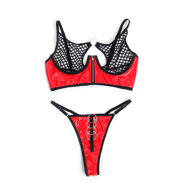 SUBBLIME - 955540 REGGISENO IN VERNICE ROSSA CON CERNIERA E REGGISENO A RETINO L/XL – Insieme sexy della biancheria – foto 6