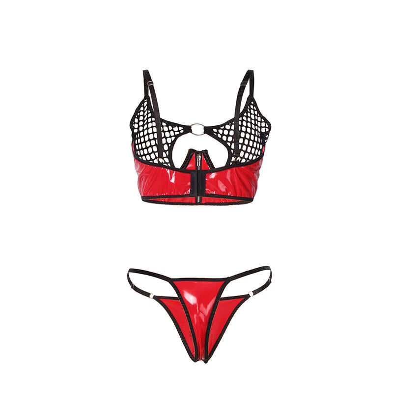 SUBBLIME - 955540 REGGISENO IN VERNICE ROSSA CON CERNIERA E REGGISENO A RETINO L/XL – Insieme sexy della biancheria – foto 5