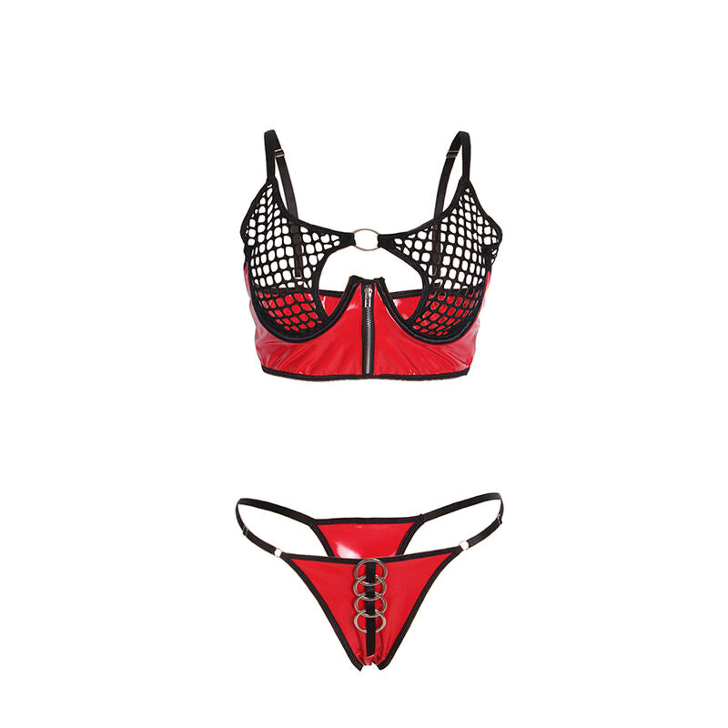 SUBBLIME - 955540 REGGISENO IN VERNICE ROSSA CON CERNIERA E REGGISENO A RETINO L/XL – Insieme sexy della biancheria – foto 4