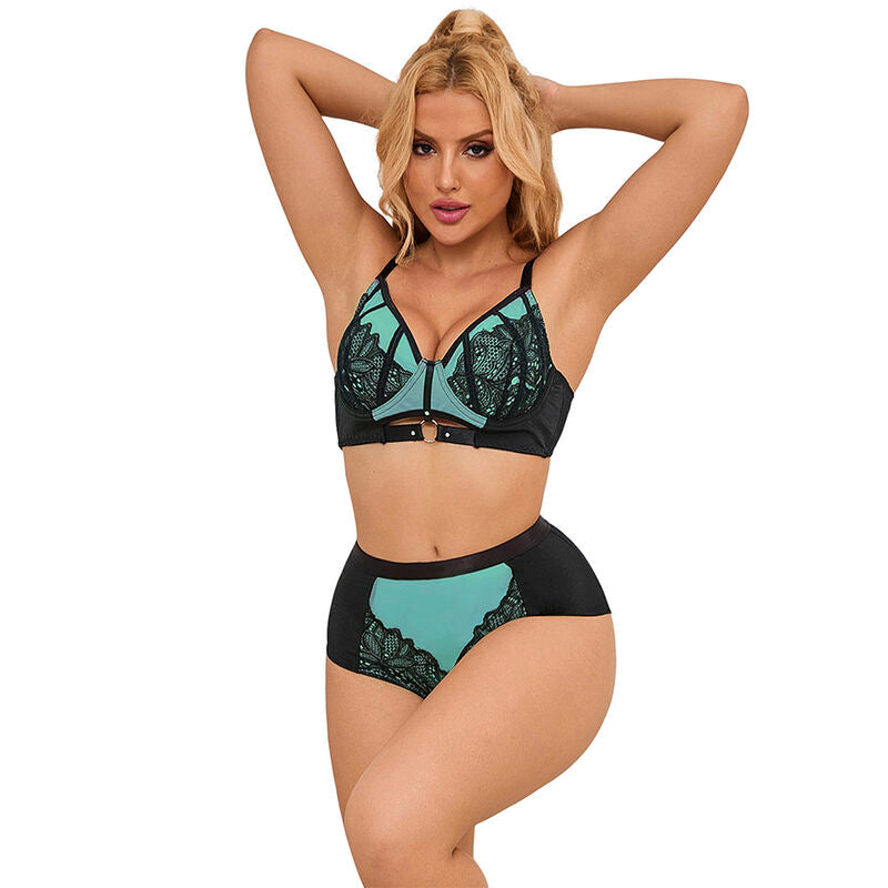 SUBBLIME - 955557 SET REGGISENO IN VERNICE VERDE CON CERNIERA S/M – Insieme sexy della biancheria