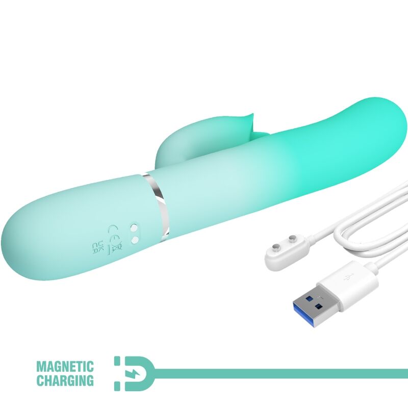 PRETTY LOVE - VIBRATORE MULTIFUNZIONE CONIGLIO GIGI VERDE ACQUA – Vibratori di coniglio – foto 9