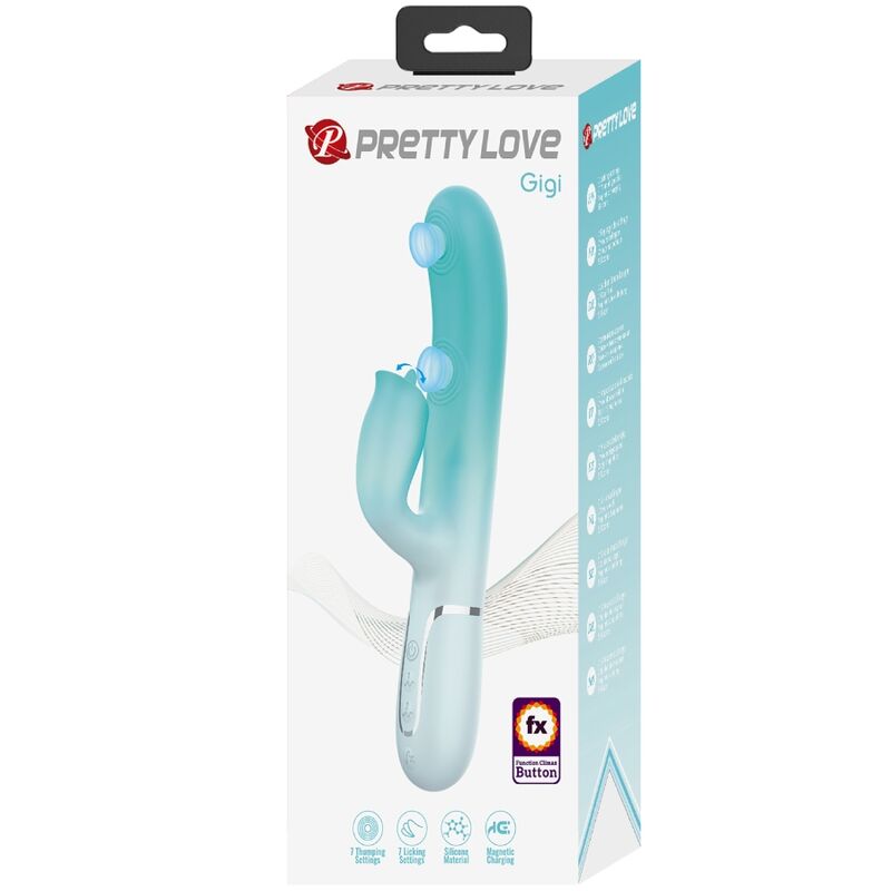 PRETTY LOVE - VIBRATORE MULTIFUNZIONE CONIGLIO GIGI VERDE ACQUA – Vibratori di coniglio – foto 11