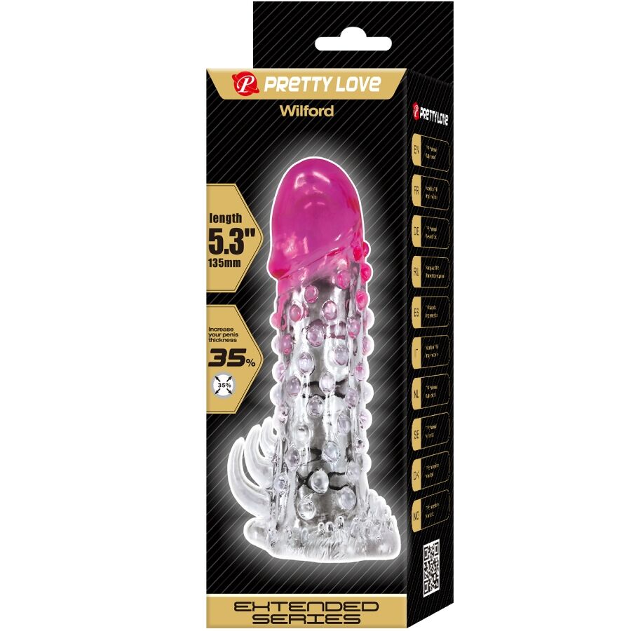 PRETTY LOVE - GUAINA DI ALLARGAMENTO REALISTICA WILFORD CON PENE RILIEVO ROSA – Copri pene con estensione – foto 6