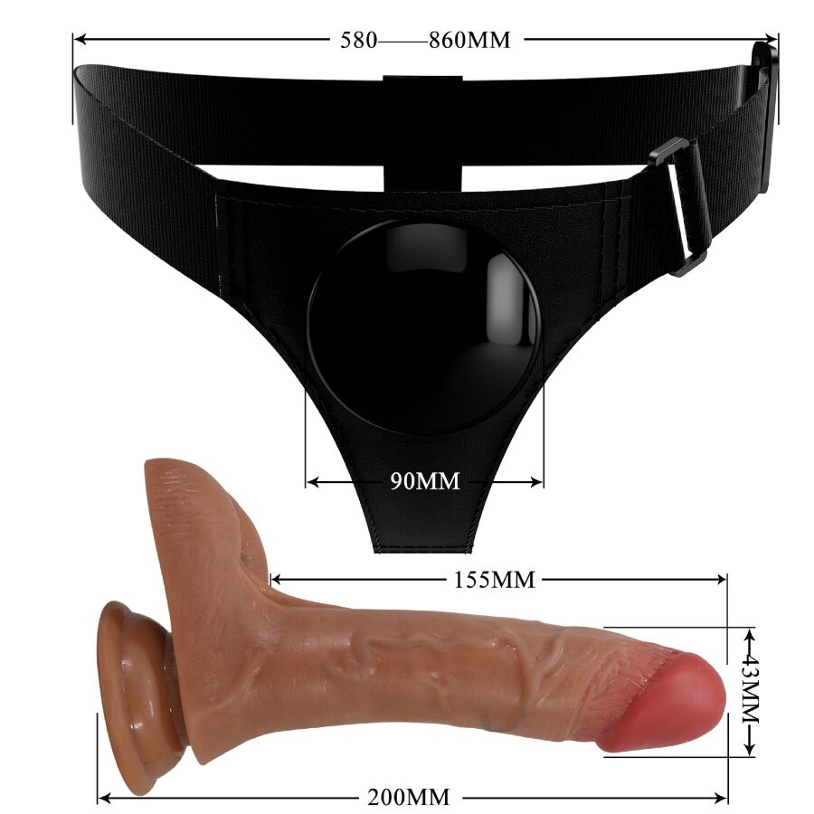 PRETTY LOVE - SLIP UNIVERSALE CON DILDO VIBRANTE E SQUIRTING 15,5 CM MULATO – Imbracature a vibrazione – foto 7