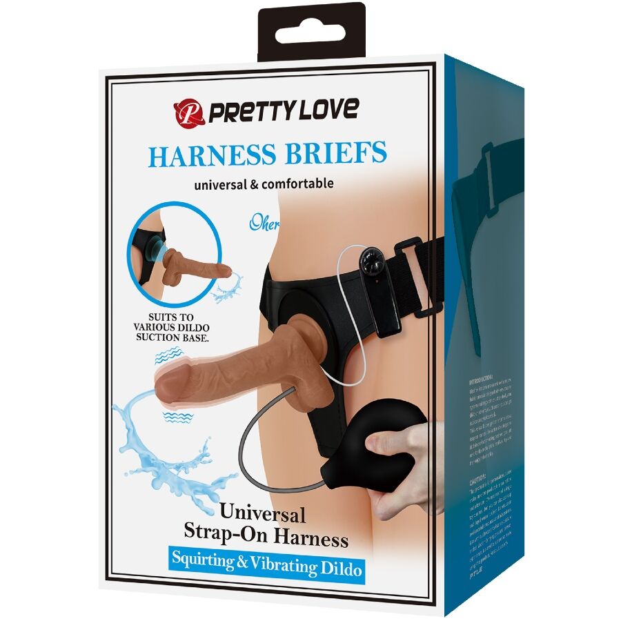 PRETTY LOVE - SLIP UNIVERSALE CON DILDO VIBRANTE E SQUIRTING 15,5 CM MULATO – Imbracature a vibrazione – foto 10